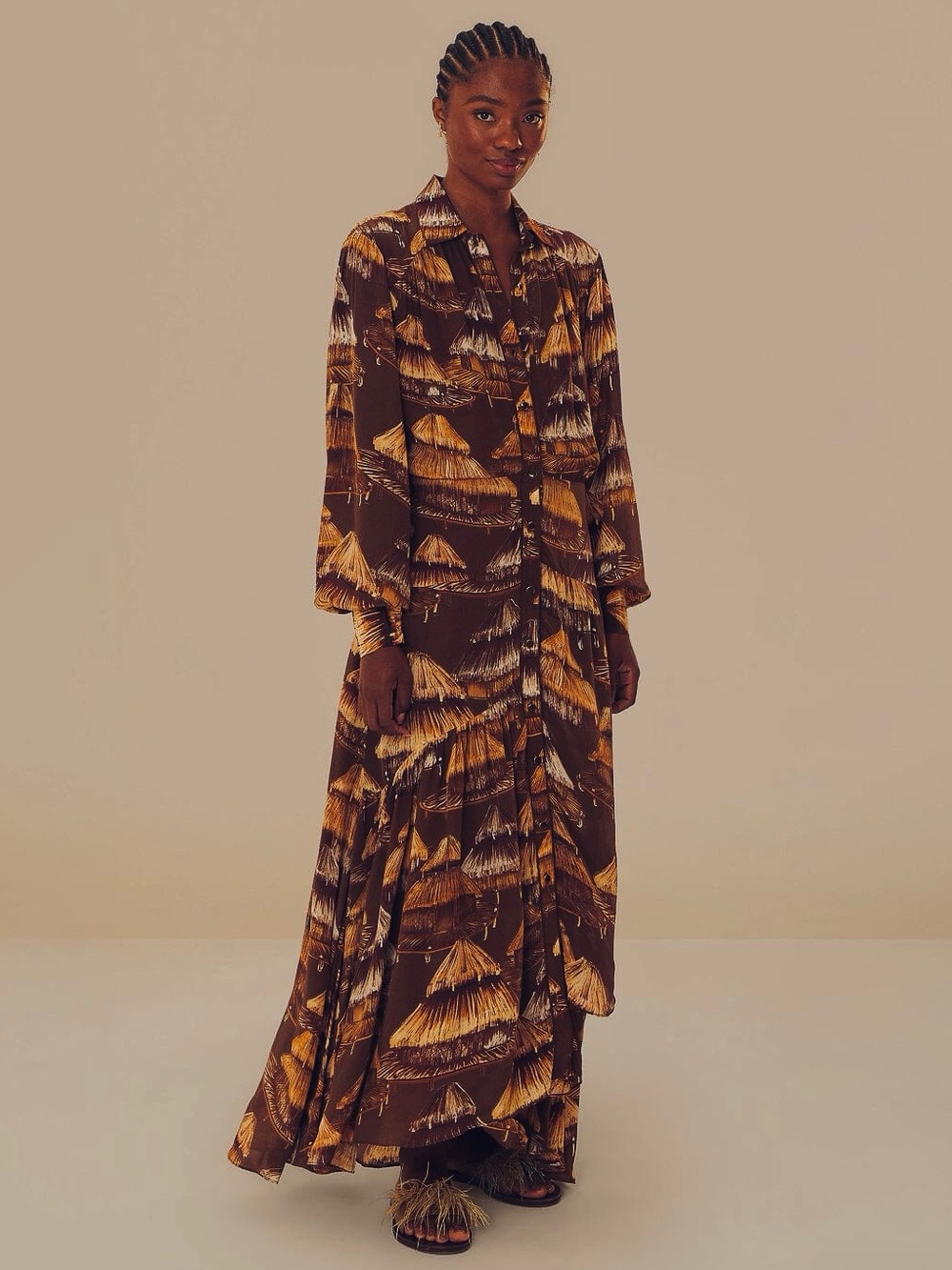 Farm Rio Malocas Long Sleeve Midi Dress